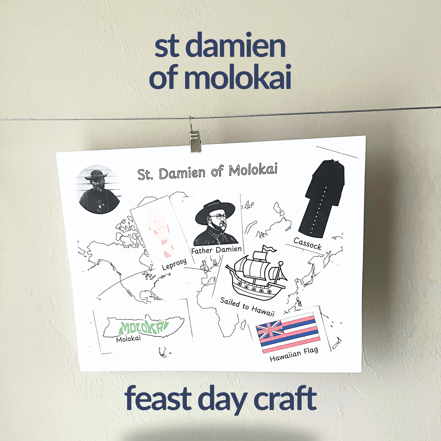 St. Damien of Molokai Printable Activity Craft for Catholic Children and Kids in CCD or Religious Education and Homeschool