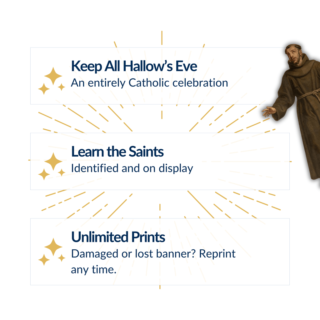 Catholic Halloween Decor Decorations - Banner for All Hallows' Eve - Catholic Halloween Ideas and Activities for Kids in the Catholic Church and Liturgical Living