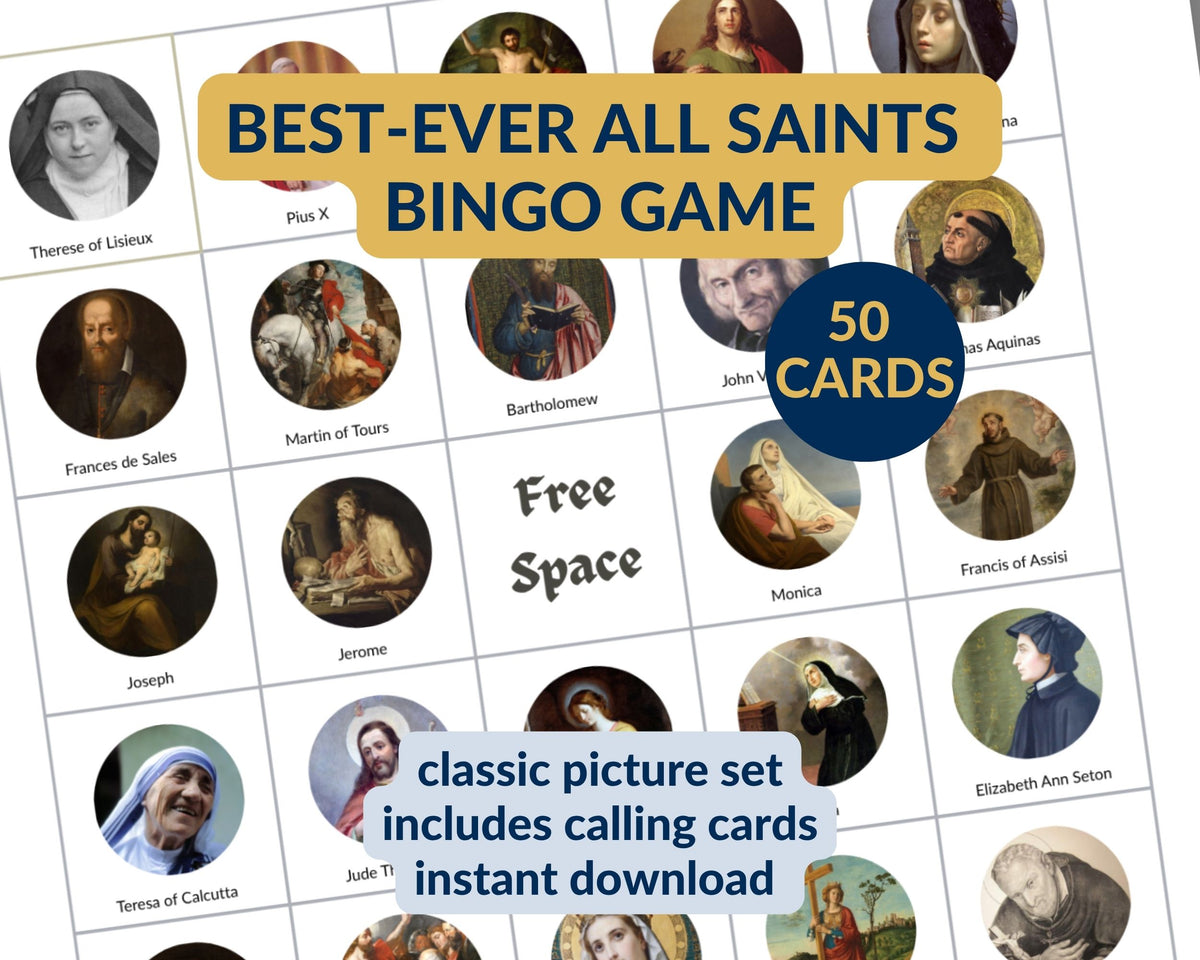 All Saints Day Bingo Game - no AI - For Small or Large Groups - 50 Unique Cards