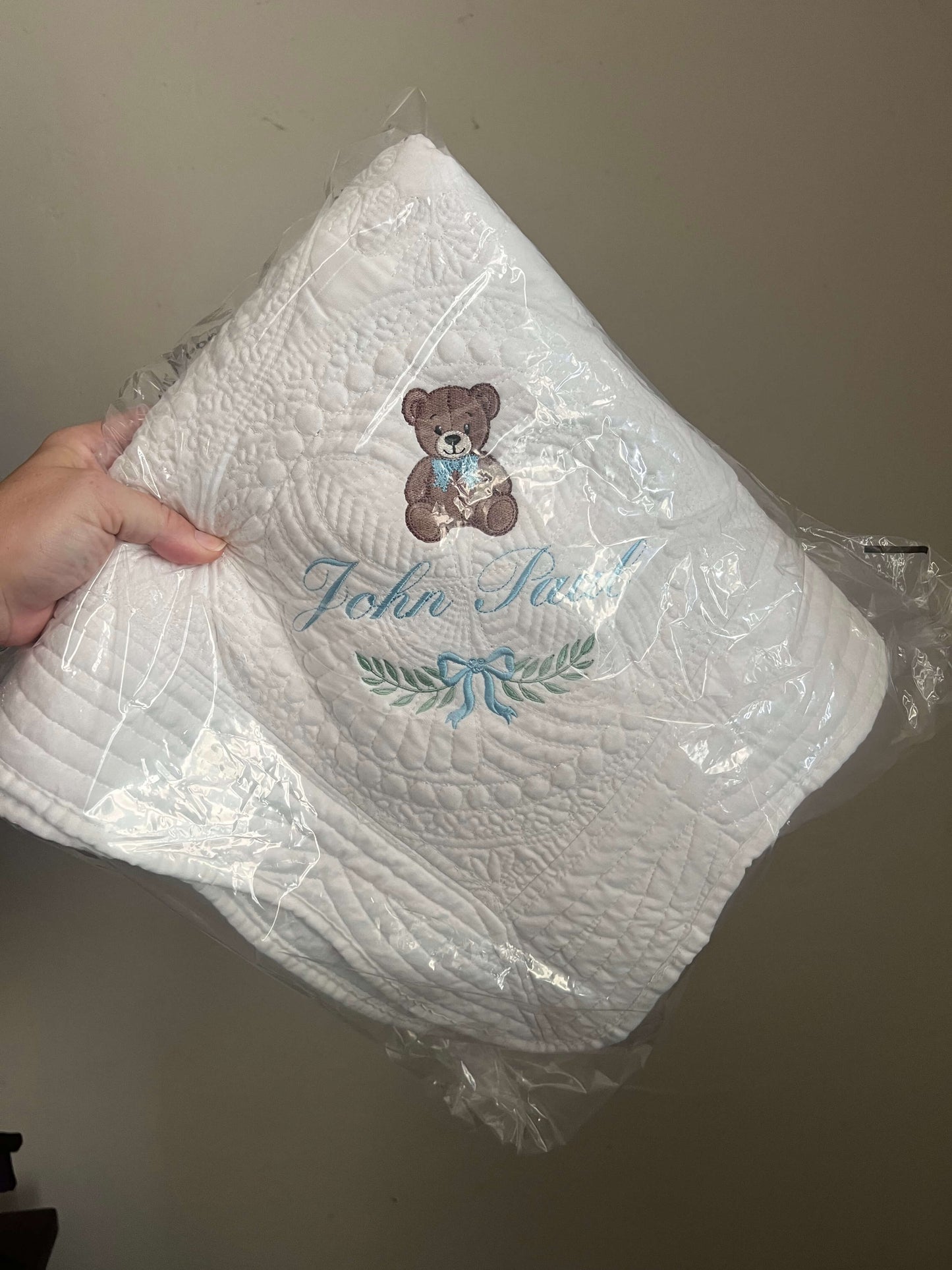 Custom Heirloom Baby Blanket and Personalized Stuffed Animal Combo
