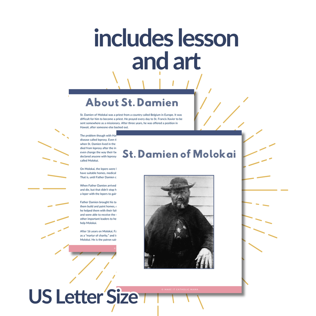 St. Damien of Molokai Printable Activity Craft for Catholic Children and Kids in CCD or Religious Education and Homeschool