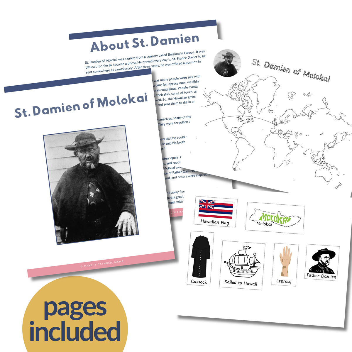 St. Damien of Molokai Printable Activity Craft for Catholic Children and Kids in CCD or Religious Education and Homeschool