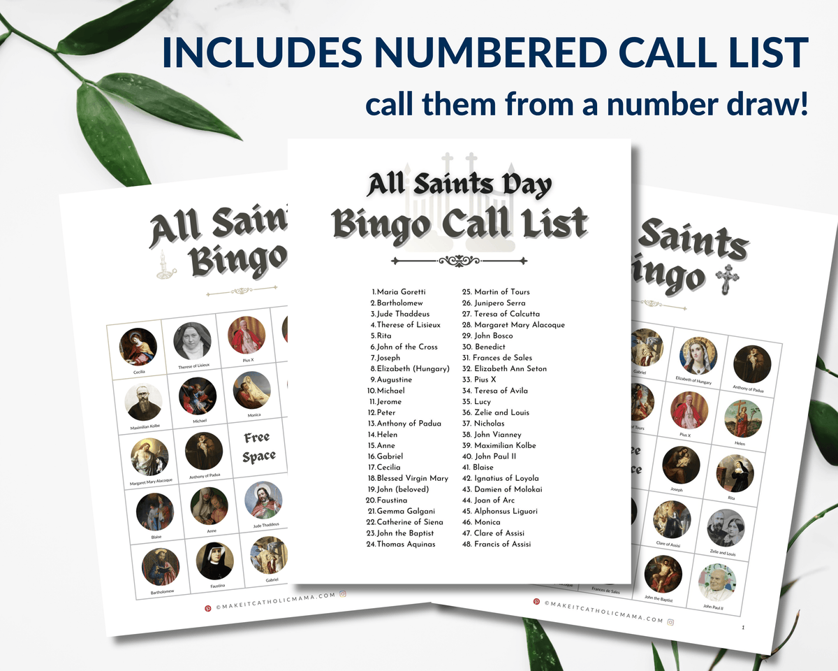 All Saints Day Bingo Game - no AI - For Small or Large Groups - 50 Unique Cards